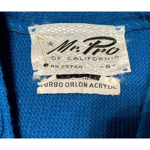 VTG 60s BLUE CARDIGAN SWEATER SZ S MR PRO CALIFORNIA 100% VIRGIN ORLAN ACRYLIC - Picture 2 of 4